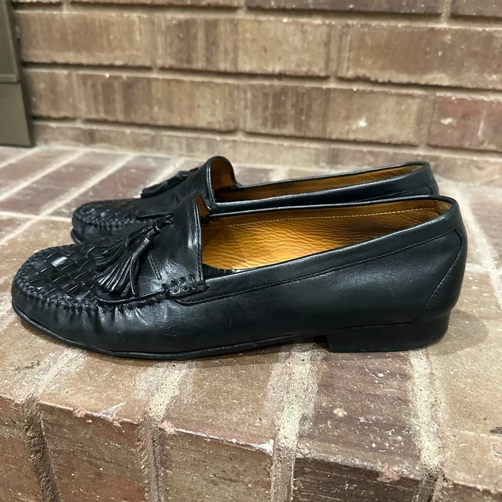 COLE HAAN Resort Black Woven Leather Tassel Loafers Men's Size 9